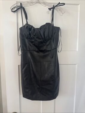Lush Black Faux Leather Tie-Shoulder Mini Dress